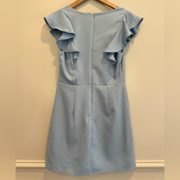 TCEC Light Blue Mini Dress Ruffle Accent Size M Short Sleeves V Neck - Picture 4 of 13